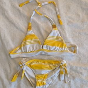 Yellow and White Bikini Top and Bottom